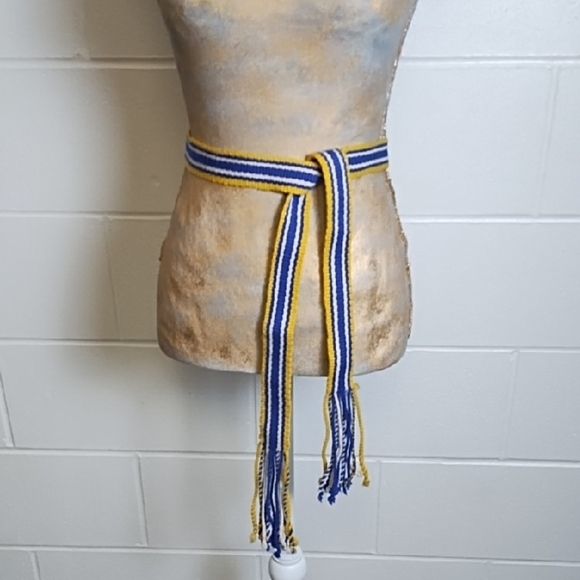 Woven Royal Blue, Natural, Yellow Belt 64" Long Including Tassels - Picture 1 of 6